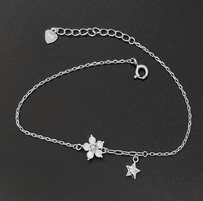Silver Star and Flower Shaped Zircon Bracelet