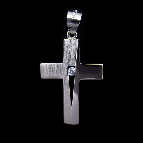 Silver Cross Shaped Zircon Pendant