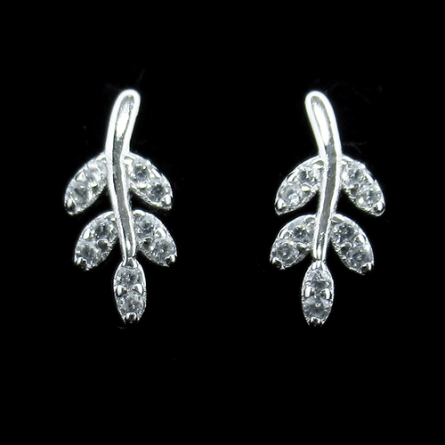 Silver Branch Shaped Zircon Ear Stubs