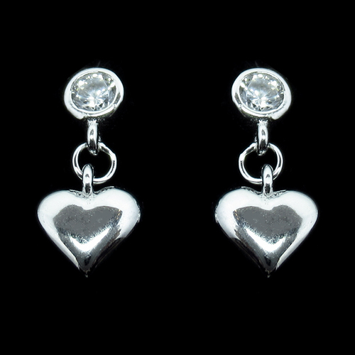 Silver Heart Shaped Zircon Ear Stubs