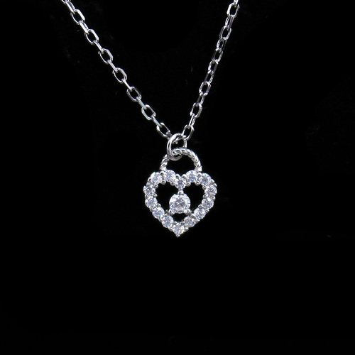Silver Heart Shaped Zircon Necklace