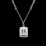 Silver Dog Tag Shaped Zircon Necklace