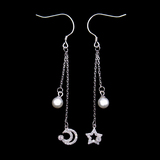 Silver Star and Moon Shaped Pearl Ear Stubs
