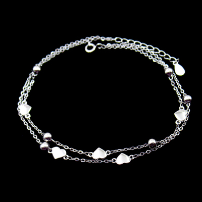 Silver Heart Plain Anklet