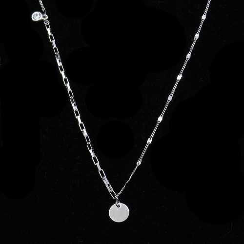 Silver Wafer Zircon Necklace
