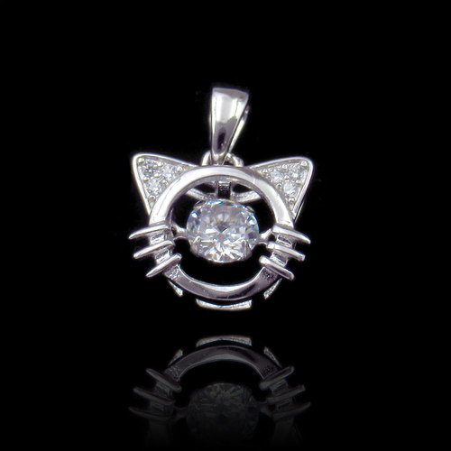 Silver Little Cat Zircon Pendant
