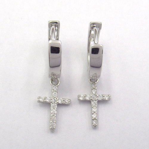 Silver Cross Shaped Zircon Huggies