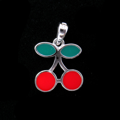 Silver Cherry Shaped Enamel Pendant
