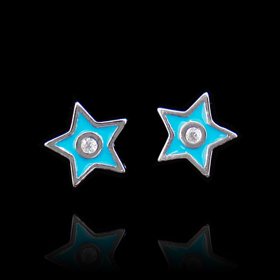 Silver Star Shaped Enamel Ear Stubs