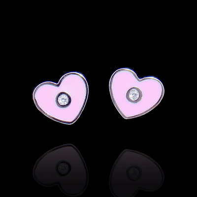 Silver Heart Shaped Enamel Ear Stubs