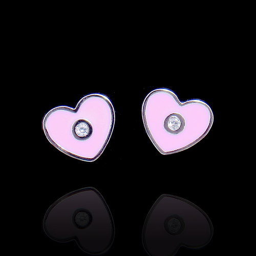 Silver Heart Shaped Enamel Ear Stubs