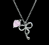 Silver Ribbon Shaped Zircon Necklace
