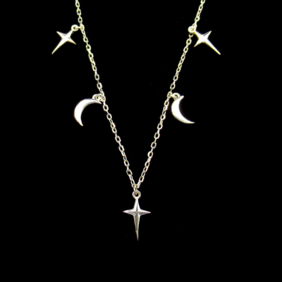 Silver Star and Moon Shaped Plain Necklace